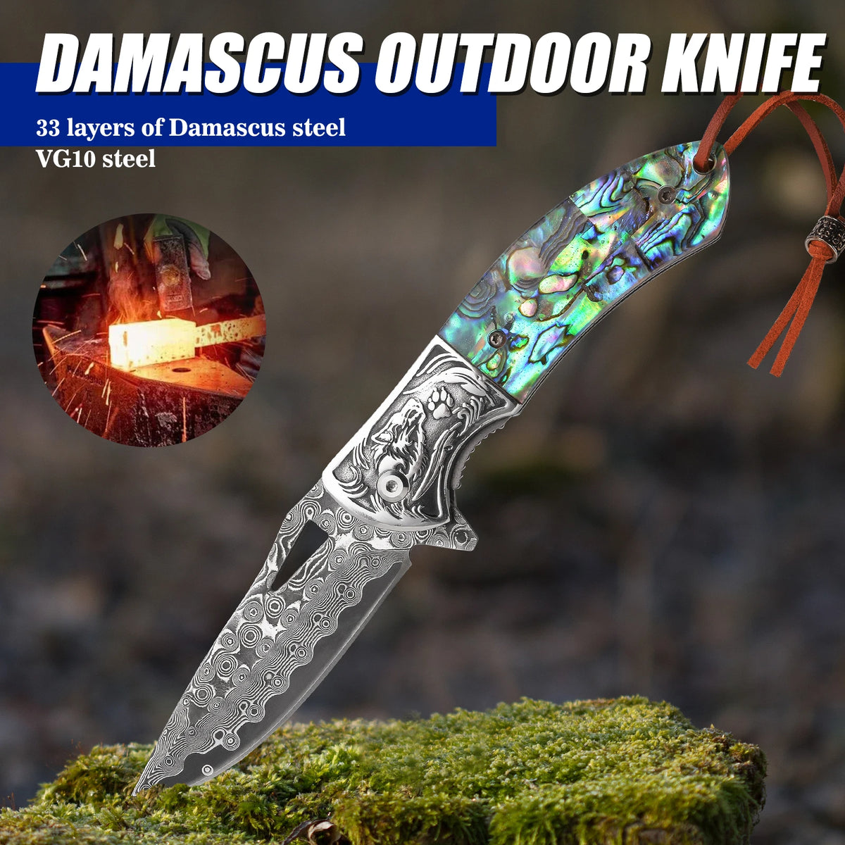 Handmade Damascus Pocket Knife - Damascus Folding Knife White Hills Knives