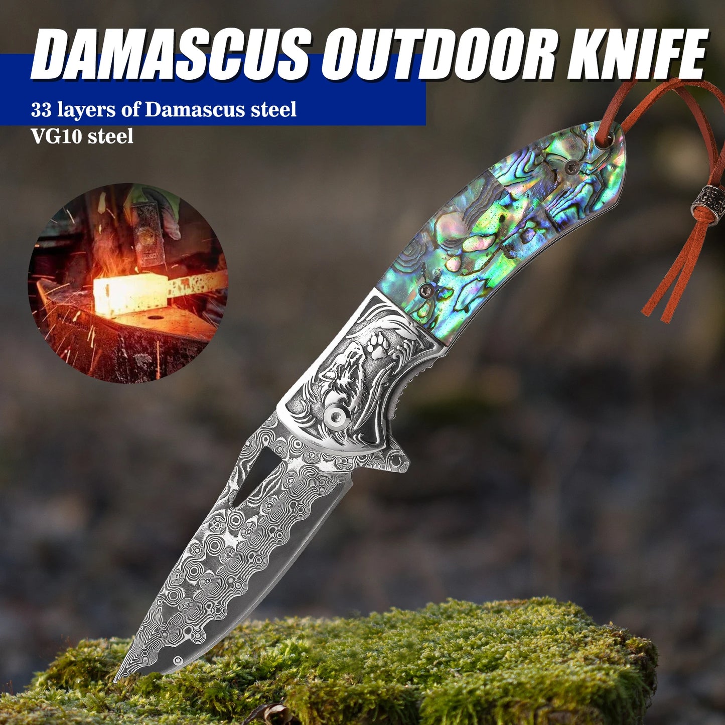 Handmade Damascus Pocket Knife - Damascus Folding Knife