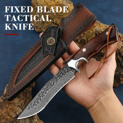 Damascus Hunting Knife - Fixed Blade Wooden Handle Hunting Knife - Damascus Steel Camping knives Comes with a Holster White Hills Knives