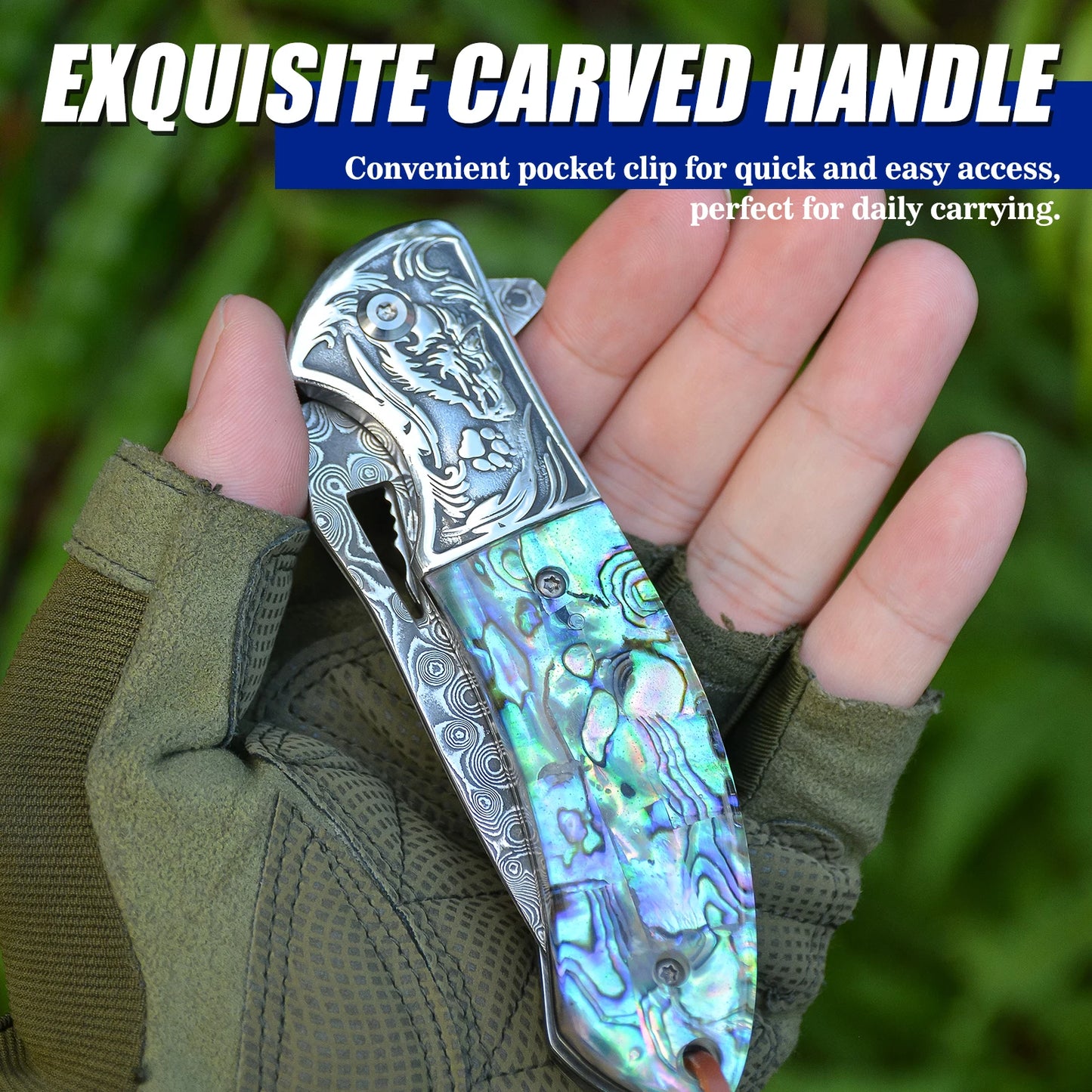 Handmade Damascus Pocket Knife - Damascus Folding Knife