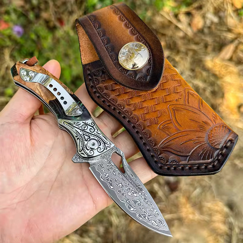 Hand Forged Damascus Steel Hunting Pocket Knife-Camping Folding Blade With Pocket Clip White Hills Knives