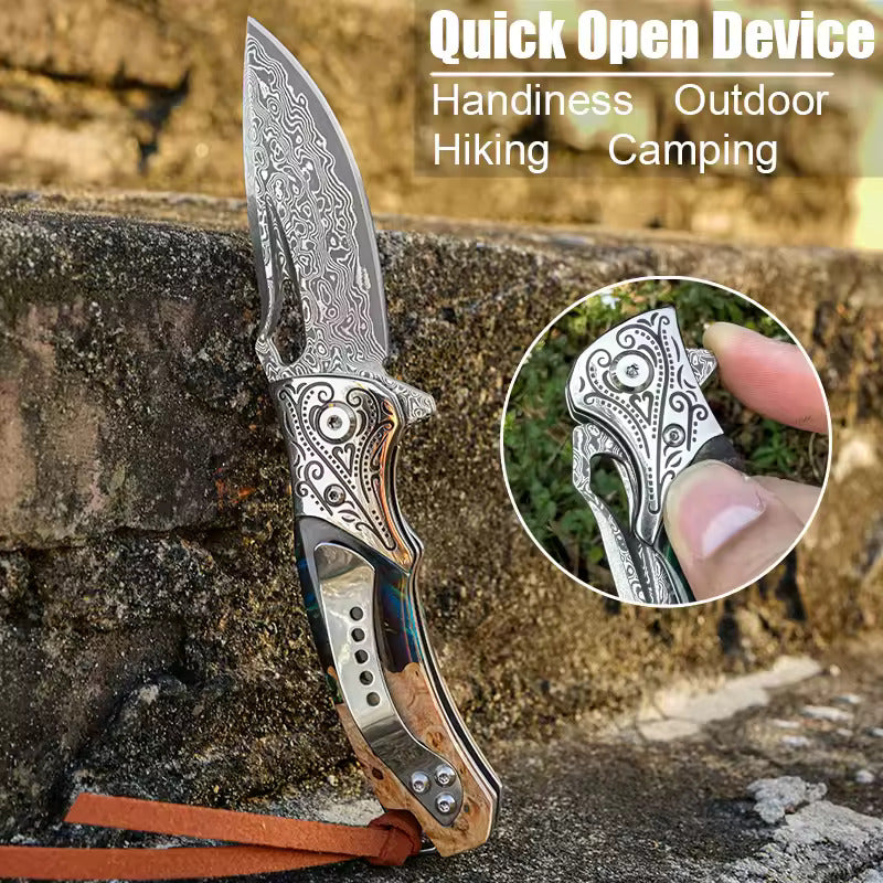 Hand Forged Damascus Steel Hunting Pocket Knife-Camping Folding Blade With Pocket Clip White Hills Knives