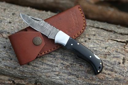 Customs Hand Made Forged Damascus Steel Folding Knife Bolster Bull Horn Handle Wh 2841