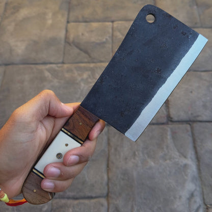10 Chef Cleaver Knife With Bone & Wood Handle Carbon Steel Meat Chopper