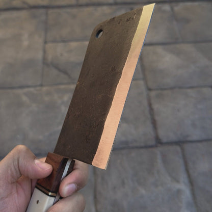 10 Chef Cleaver Knife With Bone & Wood Handle Carbon Steel Meat Chopper