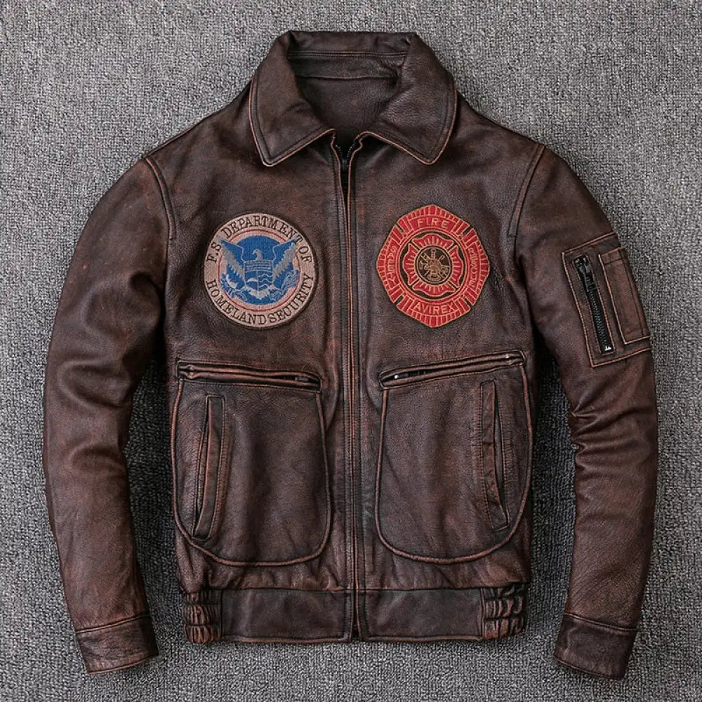 Air Force Flight Cowhide Genuine Leather Jacket Vintage Brown / S