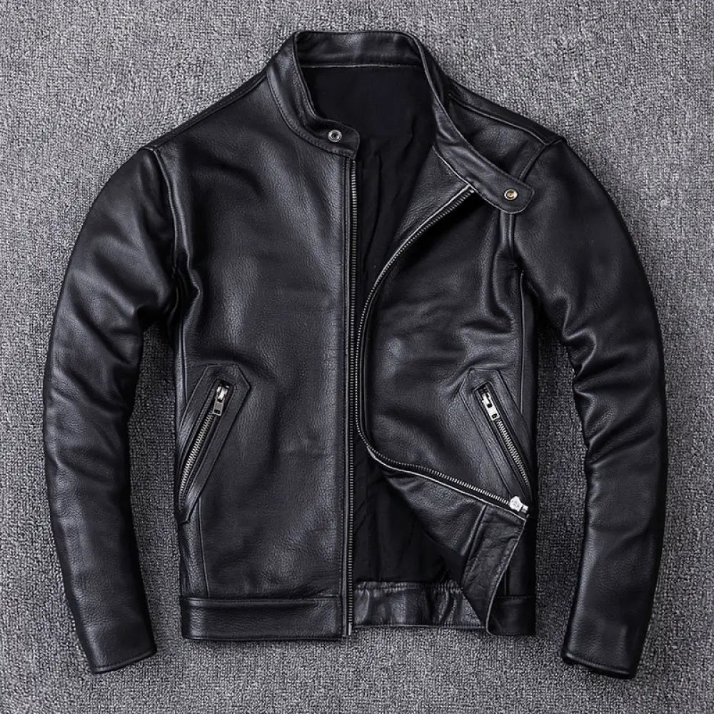 Armand Genuine Cowhide Biker Leather Jacket Black / S