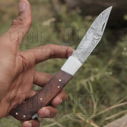 Back Lock 9 Handmade Damascus Steel Pocket Knife Dark Wood Handle Clips Folding