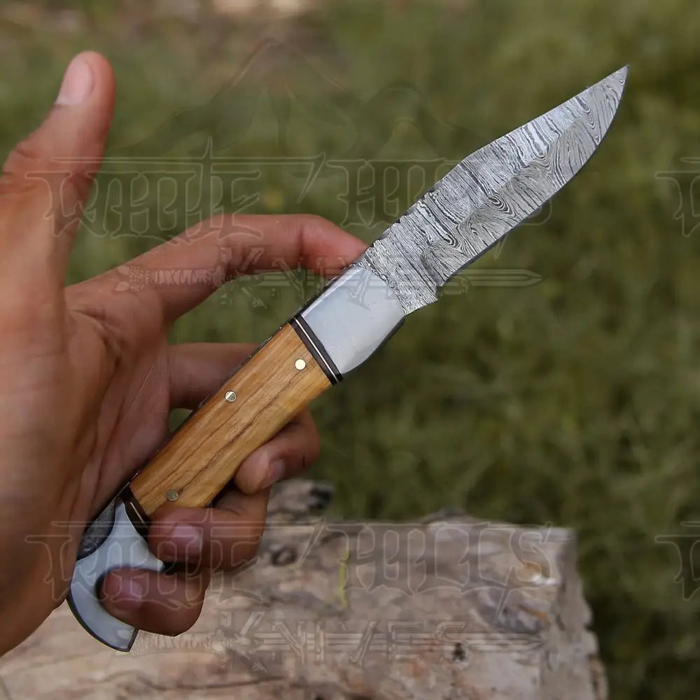 Back Lock 9 Handmade Damascus Steel Pocket Knife Olive Wood Handle Folding Wh 5037