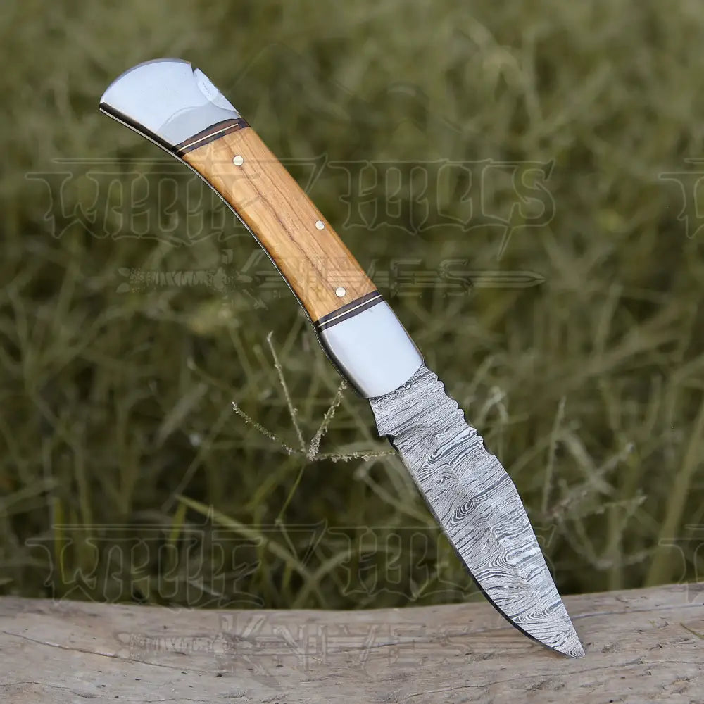 Back Lock 9 Handmade Damascus Steel Pocket Knife Olive Wood Handle Folding Wh 5037