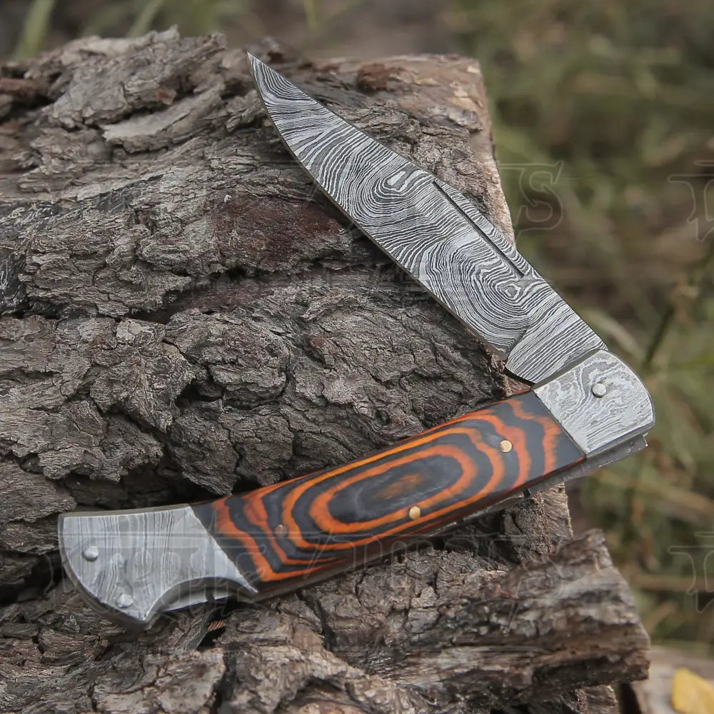 Back Lock 9 Handmade Damascus Steel Pocket Knife Pakka Wood Handle Folding Wh 5007