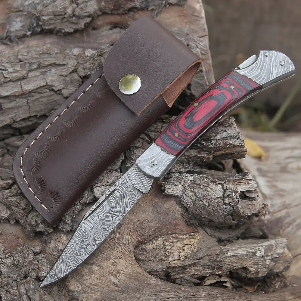 Back Lock 9 Handmade Damascus Steel Pocket Knife Pakka Wood Handle Folding Wh 5009