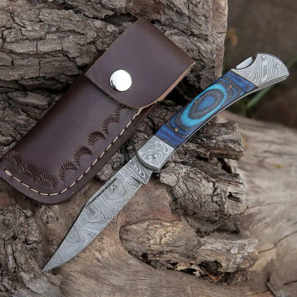 Back Lock 9 Handmade Damascus Steel Pocket Knife Pakka Wood Handle Folding Wh 5010