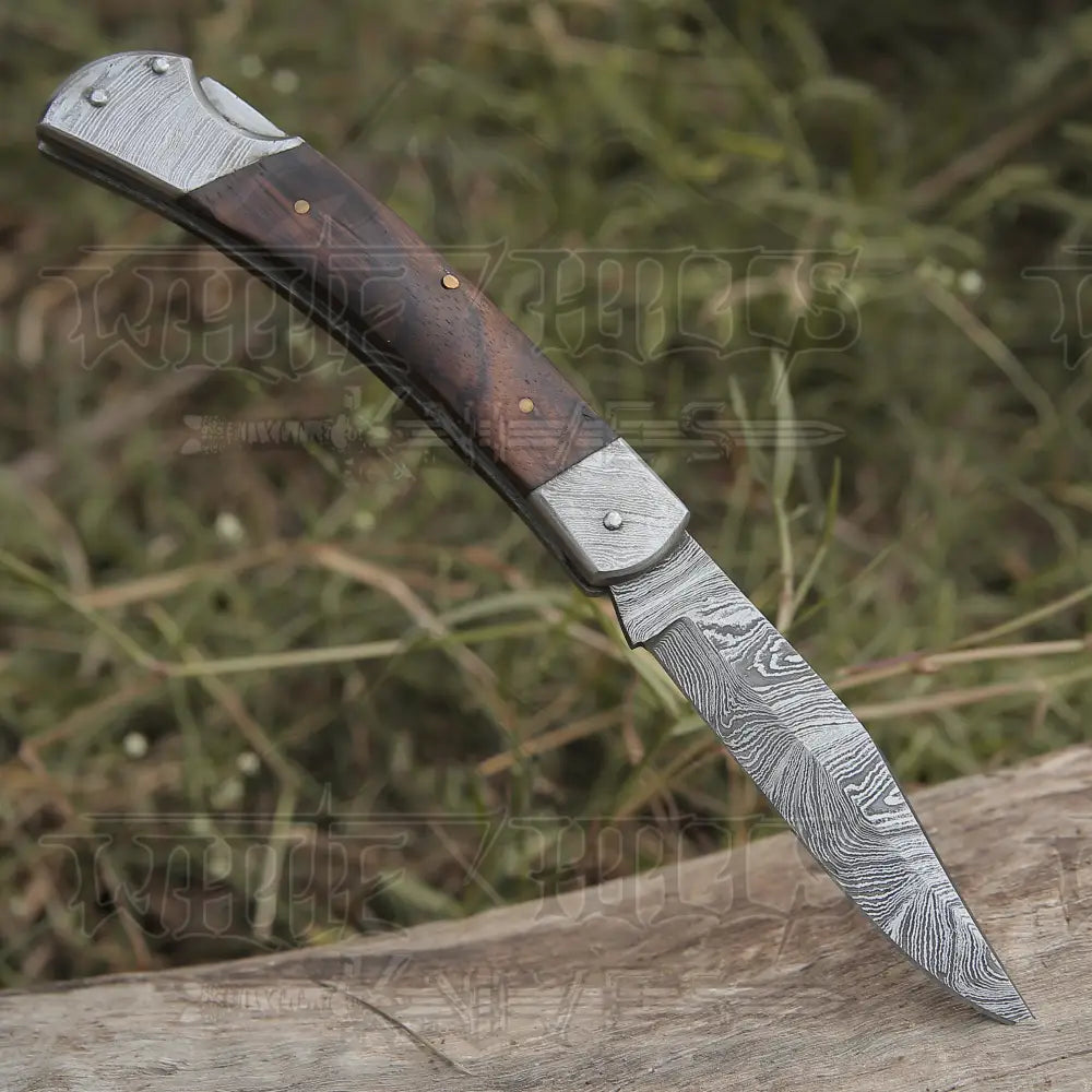 Back Lock 9 Handmade Damascus Steel Pocket Knife Rose Wood Handle Folding Wh 5011