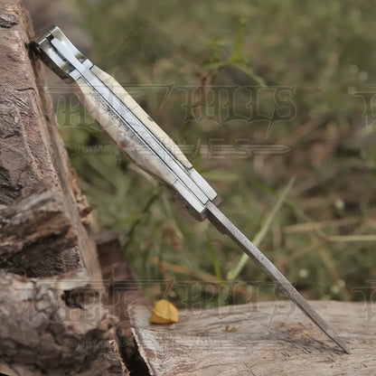 Back Lock 9 Handmade Damascus Steel Pocket Knife Stag Antler Handle Engraved Clips Folding