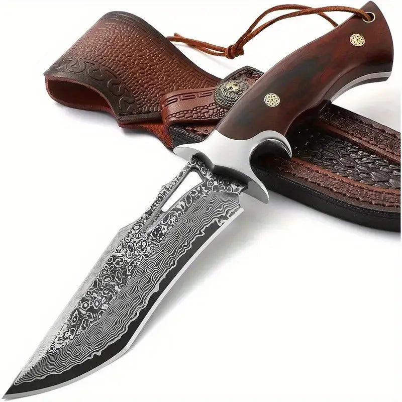 10" Hand-Forged Damascus Full Tang Knife With Wooden Handle | Damascus Steel Blade - White Hills Knives