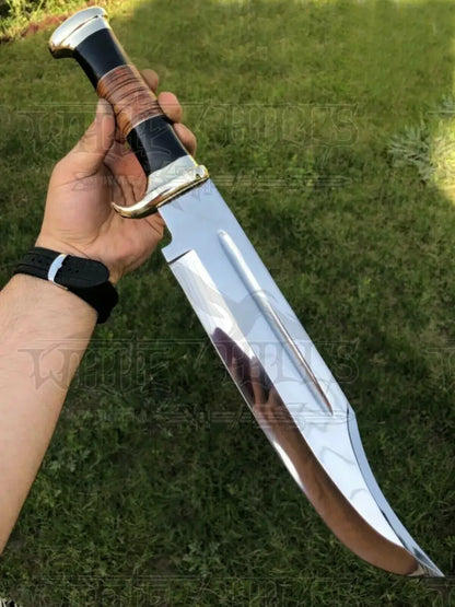 Bowie Knife - Custom Handmade D2/C430 Tool Steel High Polish Crocodile Dundee Knife