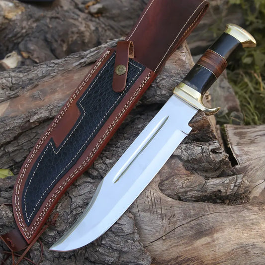 Bowie Knife - Handmade D2 Steel Hunting Fix Blade Bull Horn & Leather Handle