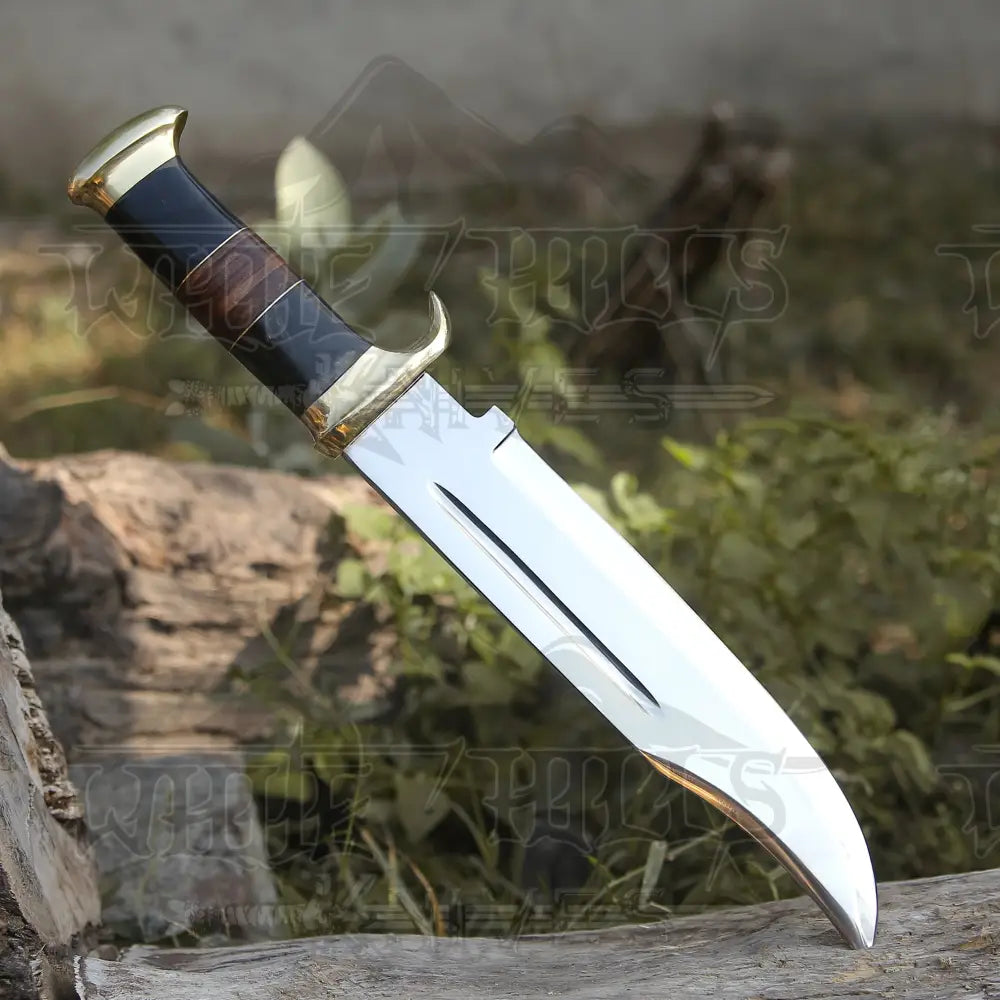 Bowie Knife - Handmade D2 Steel Hunting Fix Blade Bull Horn & Leather Handle