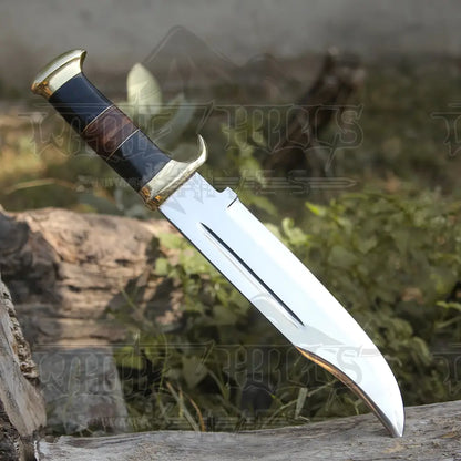 Bowie Knife - Handmade D2 Steel Hunting Fix Blade Bull Horn & Leather Handle