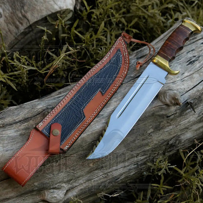 Bowie Knife - Handmade D2 Steel Hunting Fix Blade Pakka Wood Handle