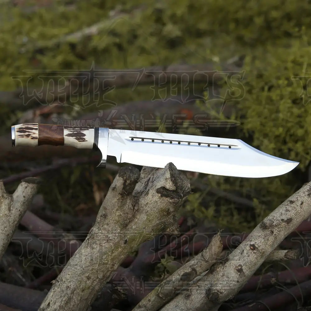 Bowie Knife - Handmade D2 Steel Hunting Fix Blade Stag Antler & Wood Handle