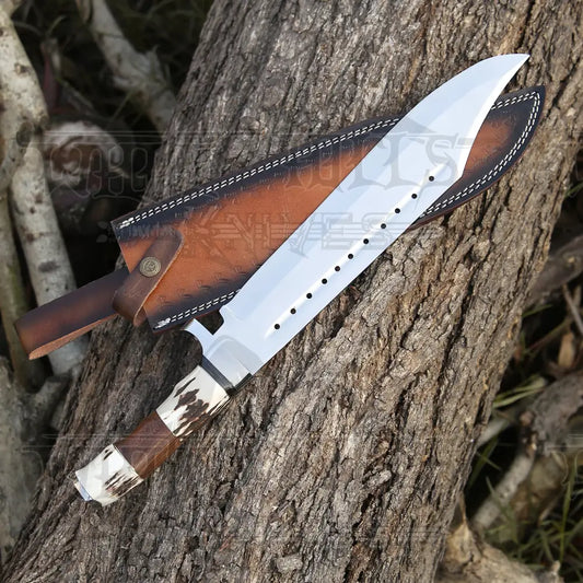 Bowie Knife - Handmade D2 Steel Hunting Fix Blade Stag Antler & Wood Handle
