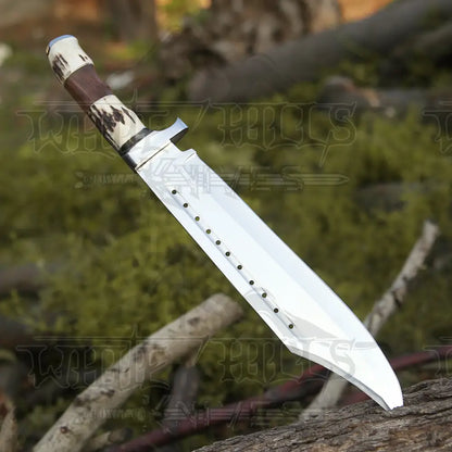 Bowie Knife - Handmade D2 Steel Hunting Fix Blade Stag Antler & Wood Handle