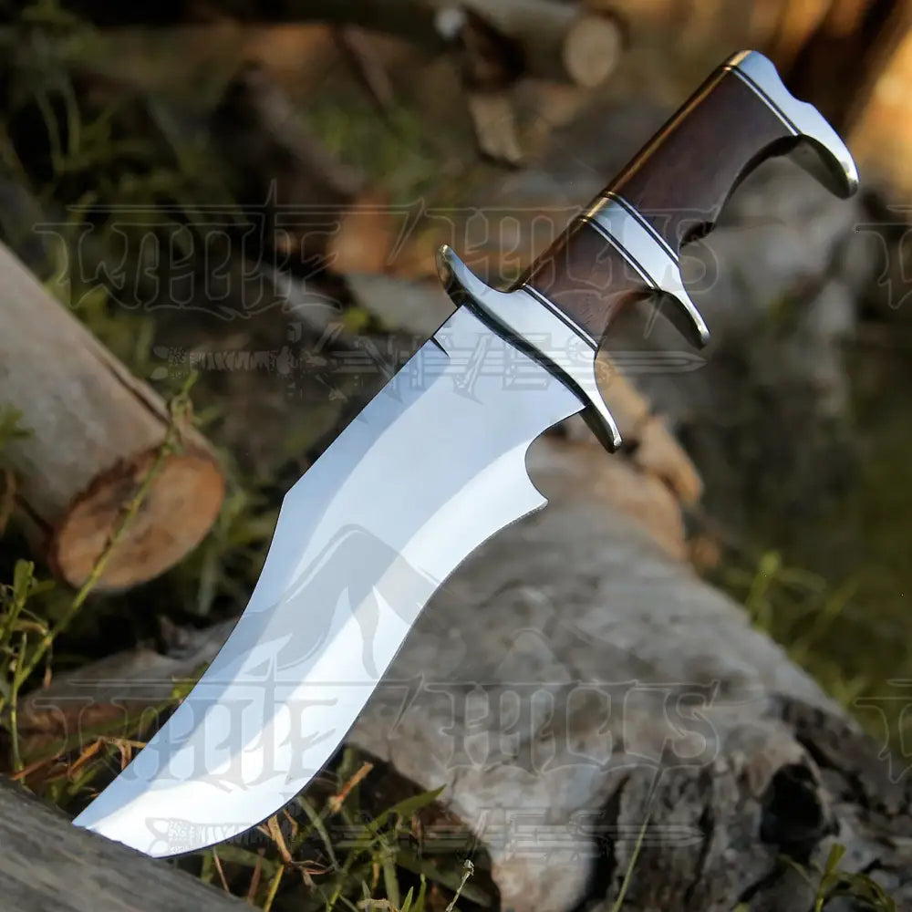 Bowie Knife - Handmade Fix Blade Hunting Semi Stainless Steel Rose Wood Handle