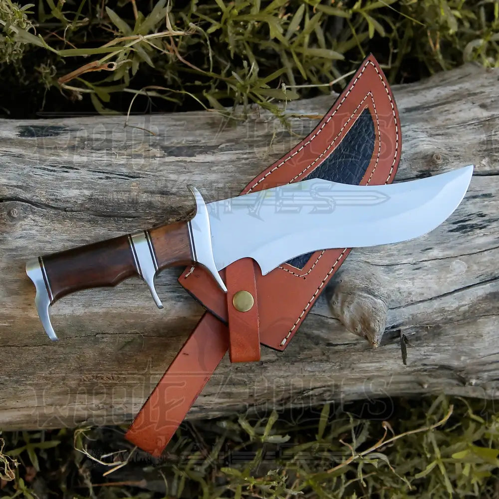 Bowie Knife - Handmade Fix Blade Hunting Semi Stainless Steel Rose Wood Handle