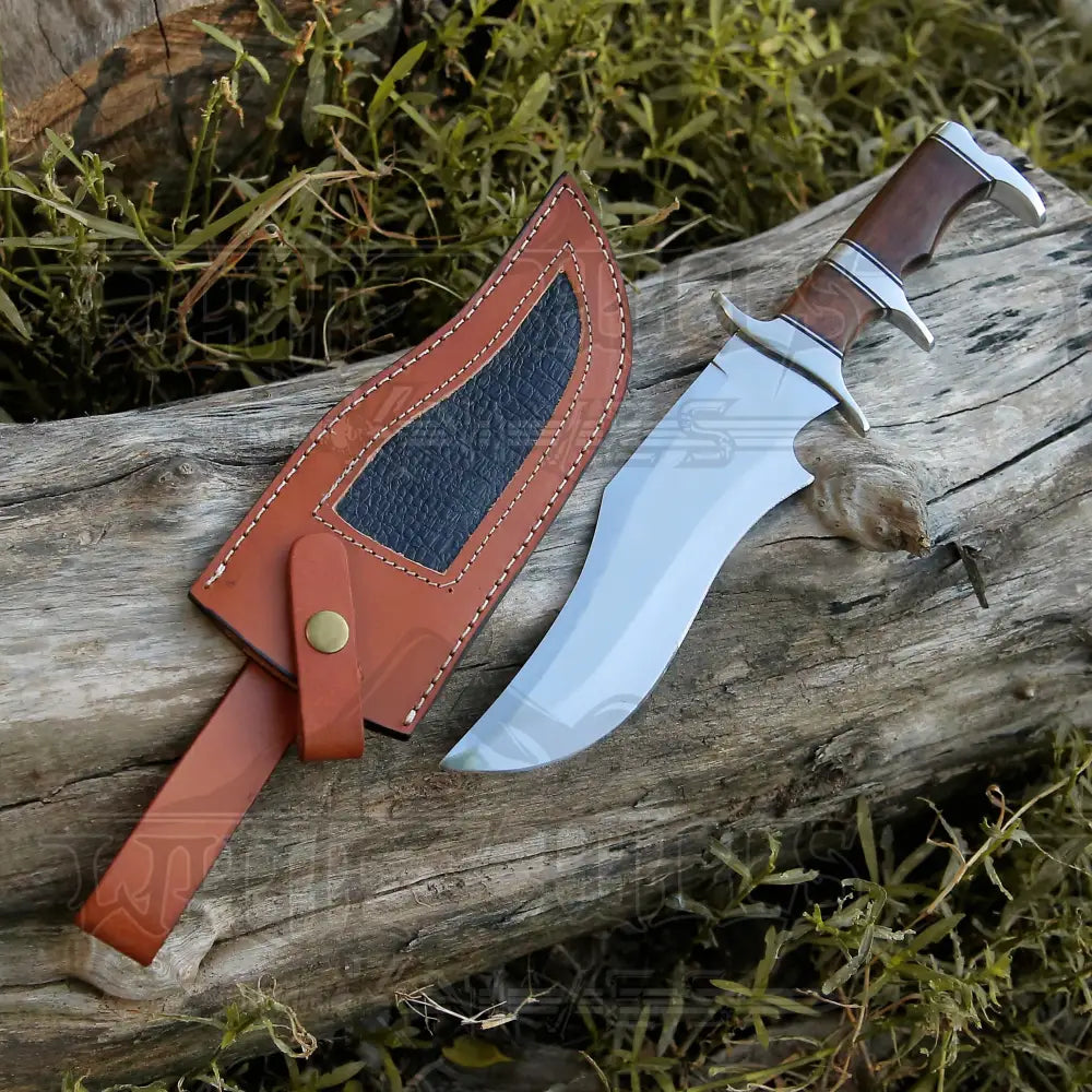 Bowie Knife - Handmade Fix Blade Hunting Semi Stainless Steel Rose Wood Handle