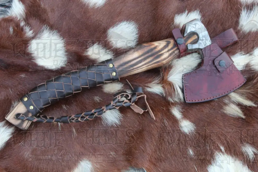 Custom Forged Carbon Steel Viking Axe With Dark Wood Shaft Bearded Camping Axe