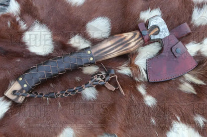 Custom Forged Carbon Steel Viking Axe With Dark Wood Shaft Bearded Camping Axe