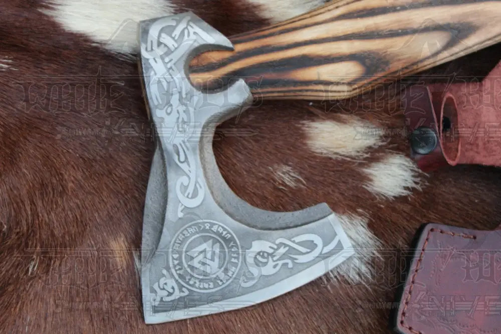 Custom Forged Carbon Steel Viking Axe With Dark Wood Shaft Bearded Camping Axe