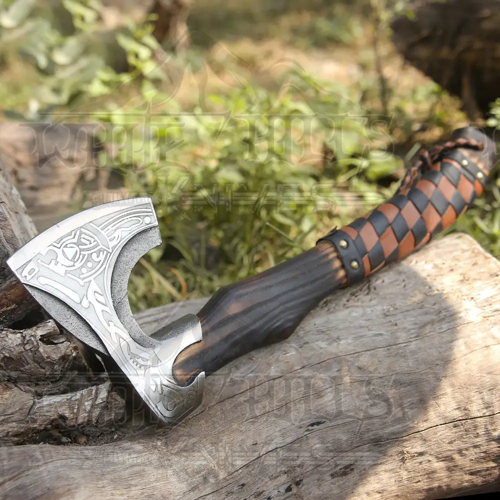 Custom Hand Forged Carbon Steel Medieval Wood Axe With Ash Shaft - Viking Axe