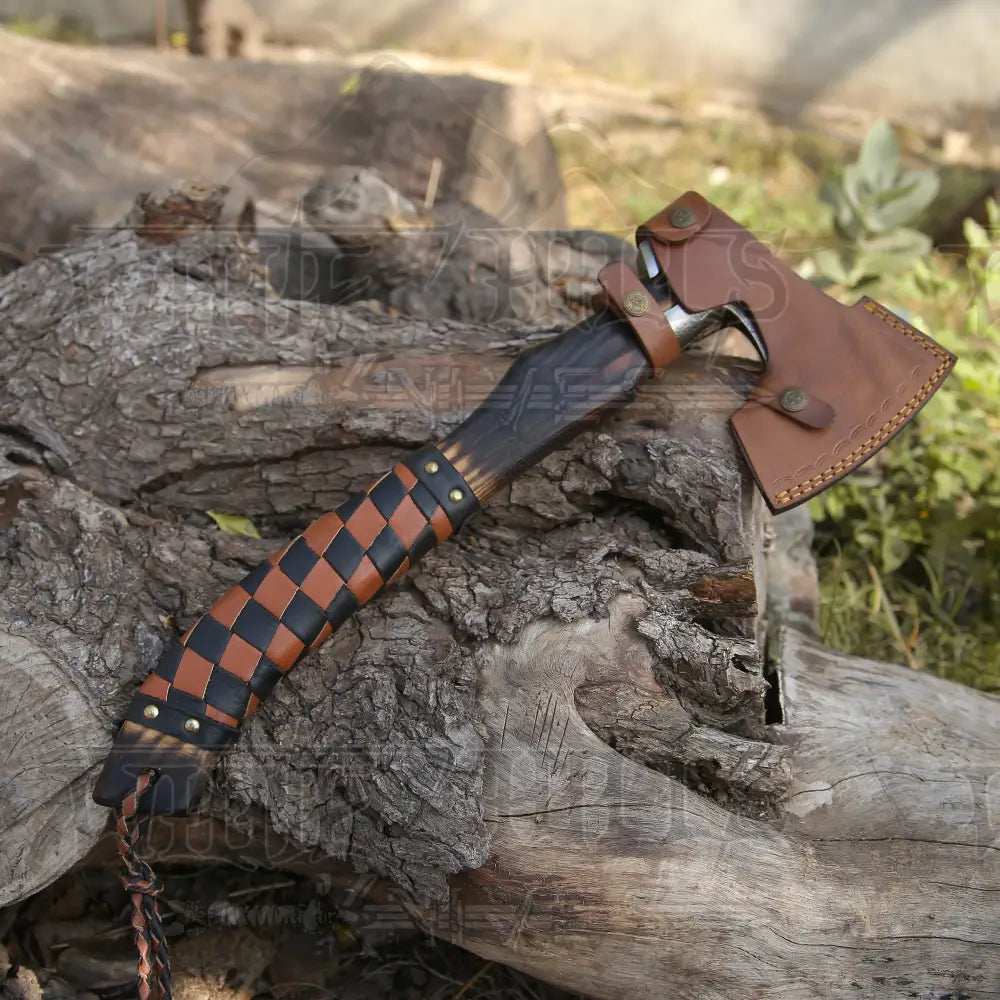 Custom Hand Forged Carbon Steel Medieval Wood Axe With Ash Shaft - Viking Axe