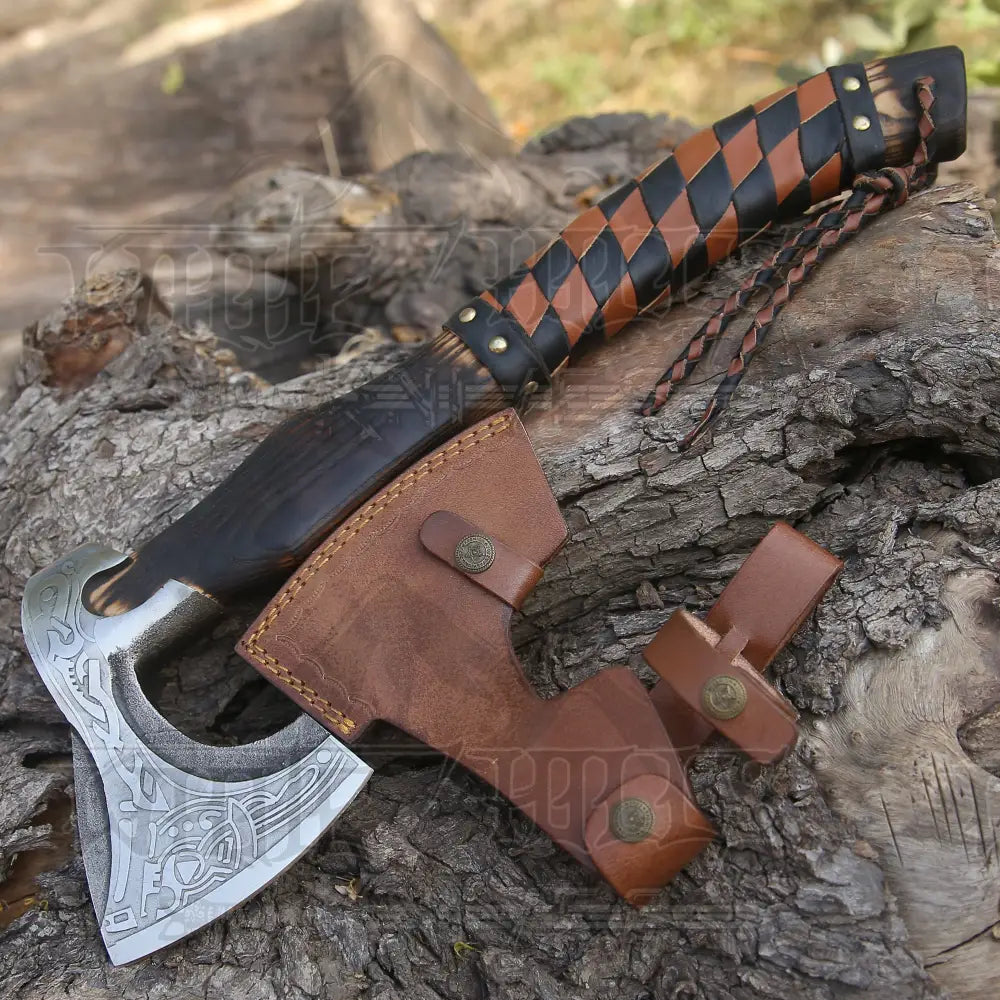 Custom Hand Forged Carbon Steel Medieval Wood Axe With Ash Shaft - Viking Axe