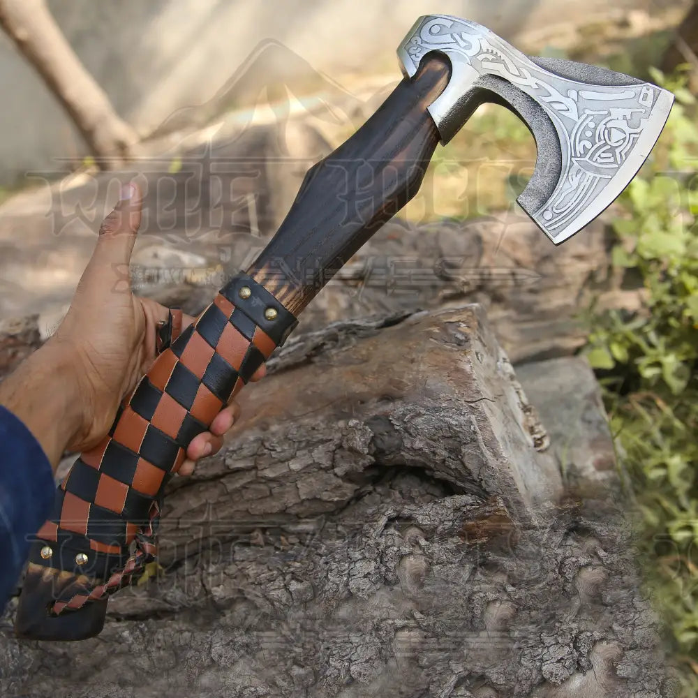 Custom Hand Forged Carbon Steel Medieval Wood Axe With Ash Shaft - Viking Axe