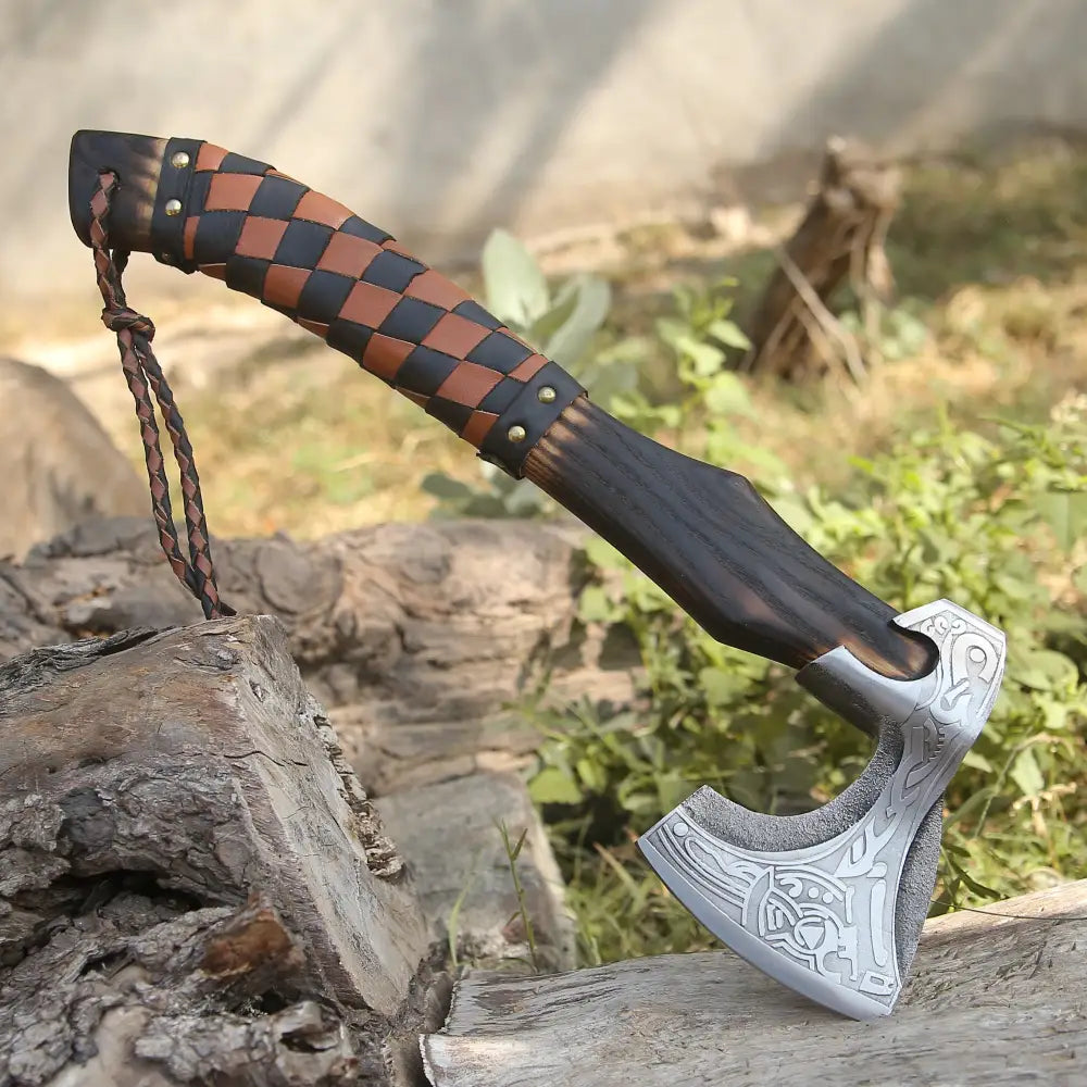 Custom Hand Forged Carbon Steel Medieval Wood Axe With Ash Shaft - Viking Axe
