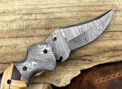 Custom Hand Forged Damascus Folding Knife Bolster With Olive & Dark Wood Handle Wh 3527
