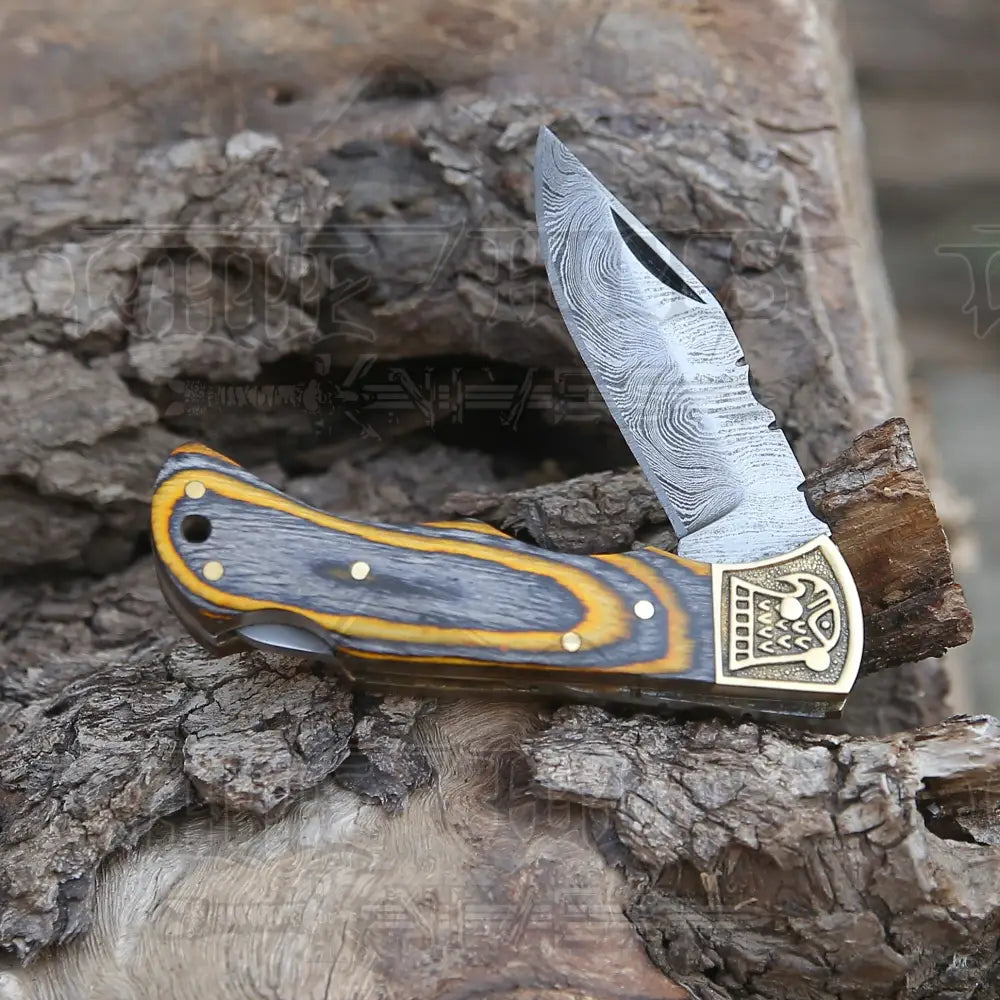 Custom Hand Forged Damascus Folding Knife Brass Bolster With Horn & St –  White Hills Knives