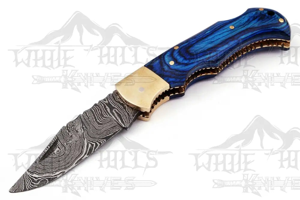 Custom Hand Forged Damascus Steel Folding Knife Stained Wood Handle Wh 1255