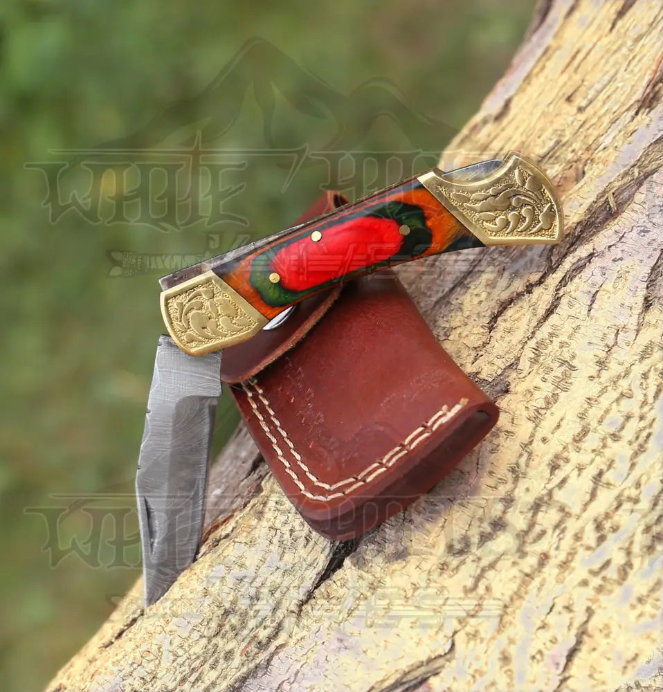 Custom Hand Forged Damascus Steel Folding Knife With Brass Bolster And Wood Handle Wh 2261