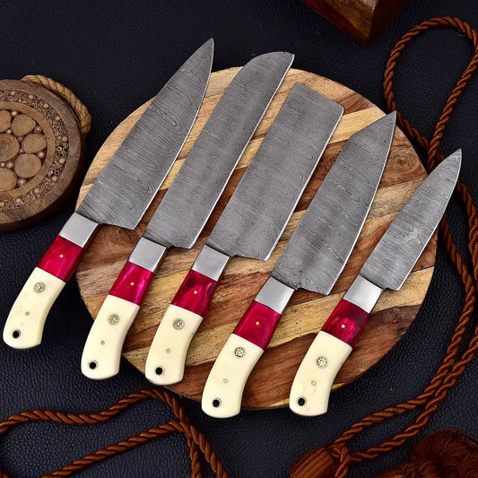 Best Damascus Steel Kitchen Knife With Leather Cover, Hand Forged Knife –  White Hills Knives
