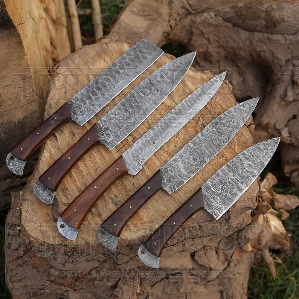 Custom Hand Made Forged Damascus Steel Chef Knife Set Kitchen Knives With Wood Handle Wh 9009