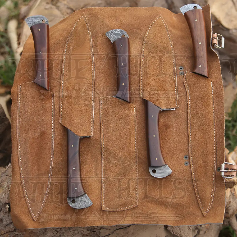 Custom Hand Made Forged Damascus Steel Chef Knife Set Kitchen Knives With Wood Handle Wh 9009