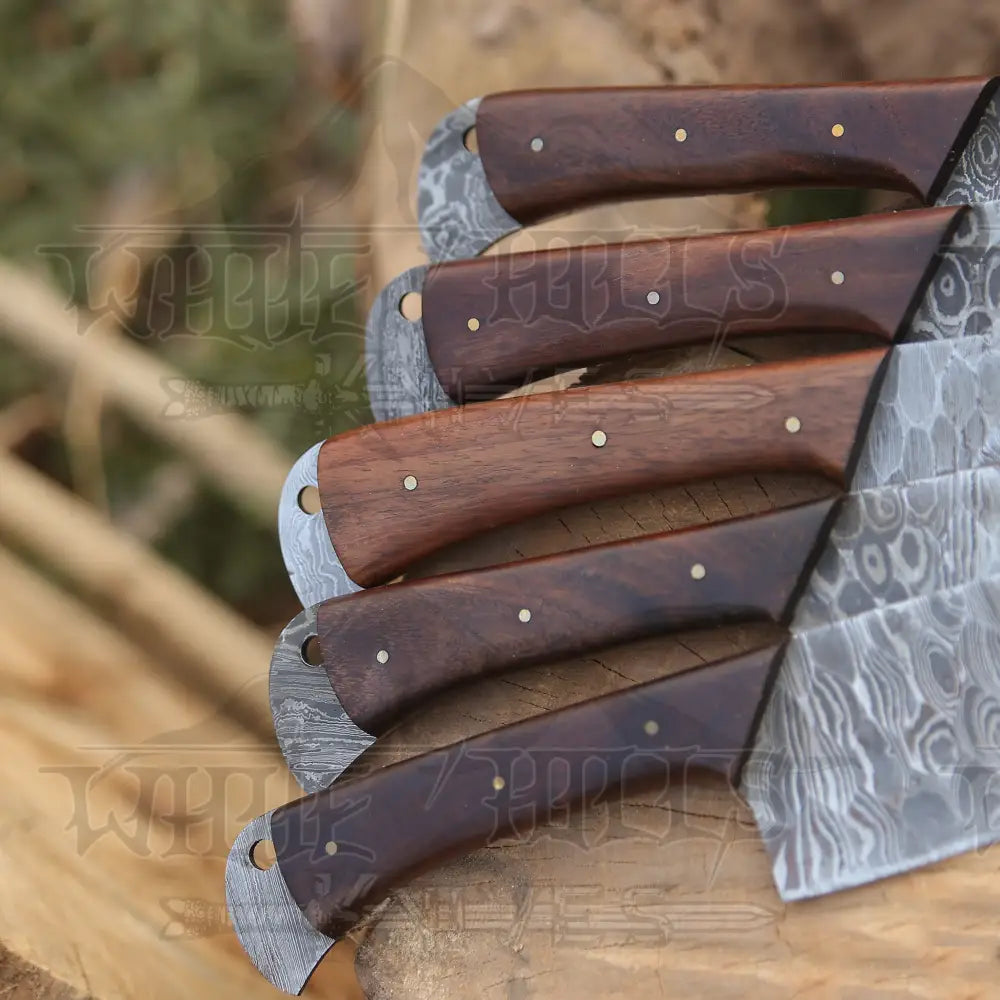 Custom Hand Made Forged Damascus Steel Chef Knife Set Kitchen Knives With Wood Handle Wh 9009