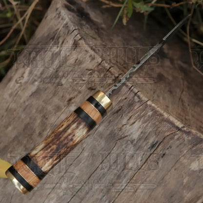 Custom Hand Made Forged Damascus Steel Gut Hook Hunting Knife With Stag Handle Wh 3749