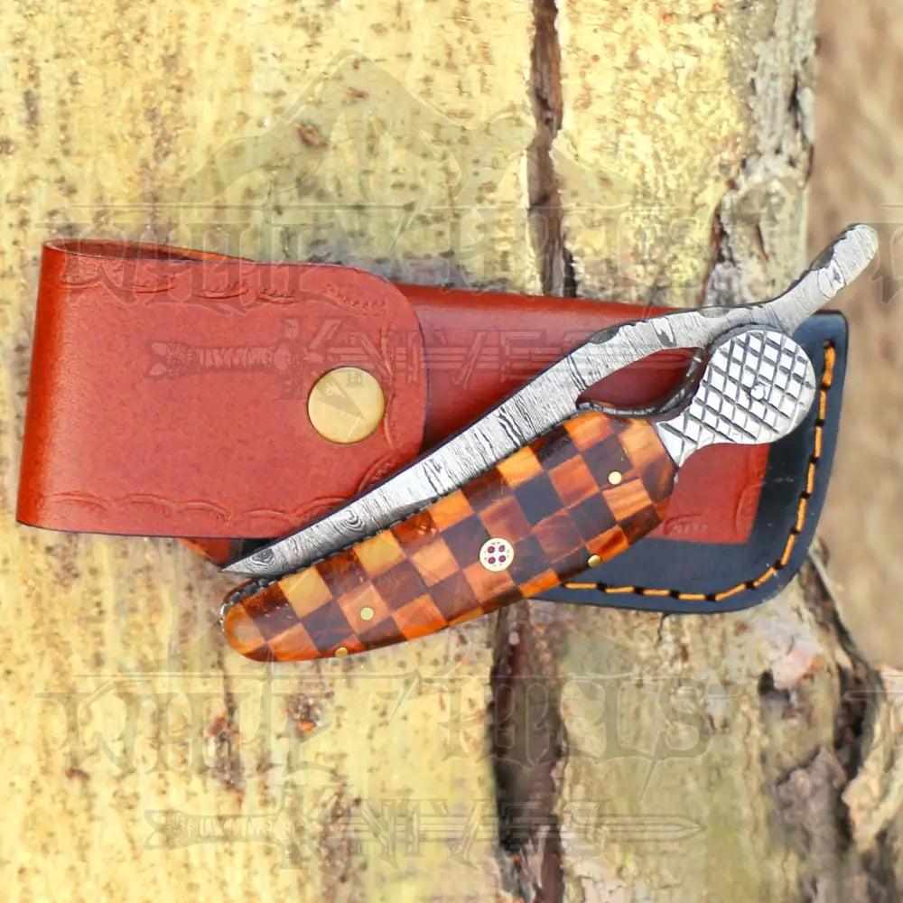 Hand Forged Damascus Steel Camel Bone Handle Pocket Knife With