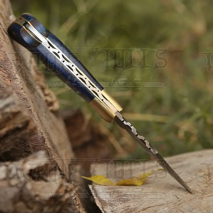 Custom Handmade Damascus Steel Pocket Folding Knife Stained Wood Handle Wh 1256